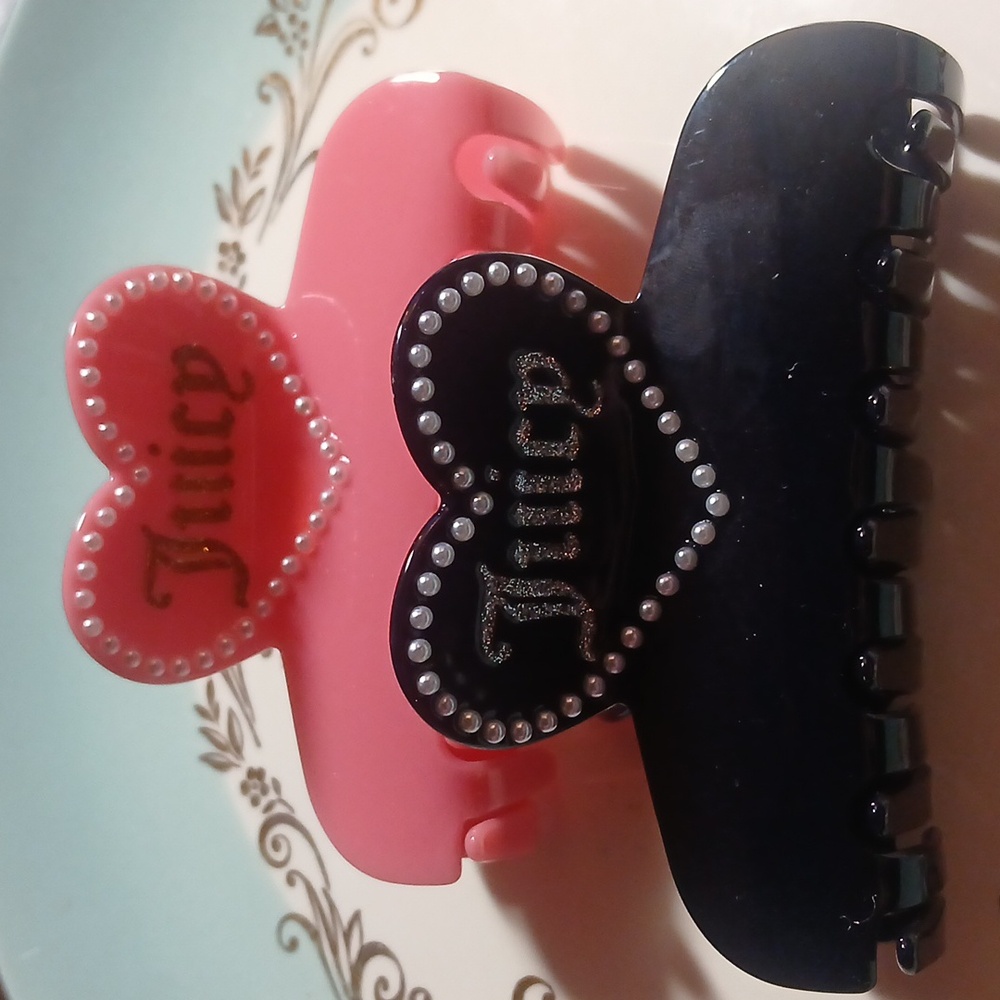 Juicy Couture Pink and Black Heart Hair Clips